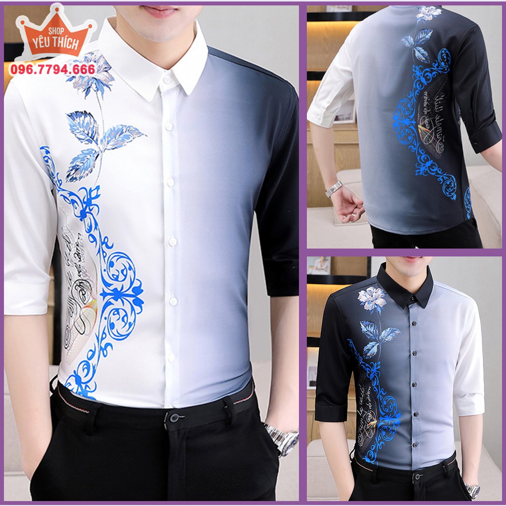 Áo Sơ Mi, Áo Sơ Mi nam thêu hoa văn trẻ trung, và phối màu đặc săc độc, lạ kích thích cái nhìn từ đối phương H47