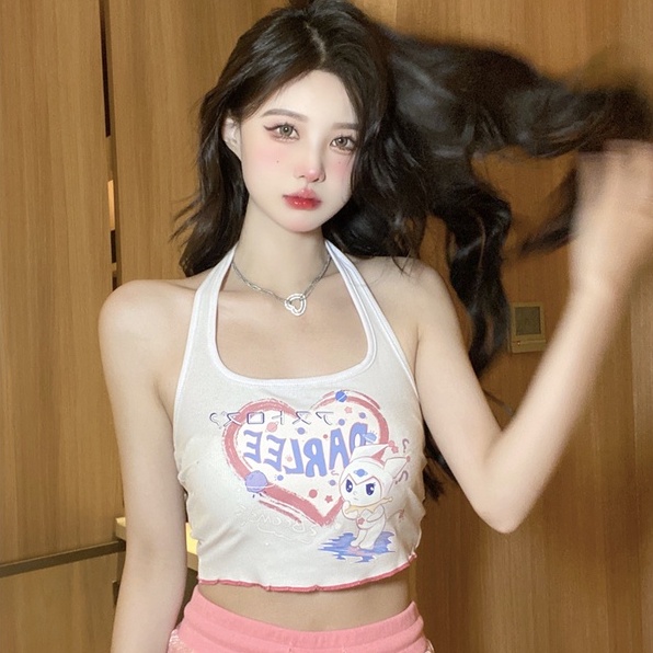 Áo Dệt Kim Hai Dây In Họa Tiết 【ZHELIHANGFEI】 Thời Trang Quyến Rũ Cho Nữ