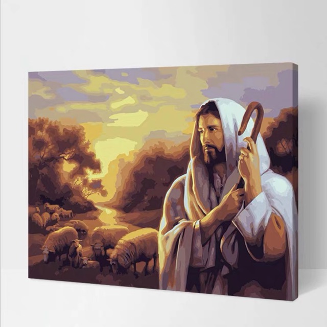 Chúa Jesus và Đức Mẹ. Tranh sơn dầu số hoá tự tô màu theo số có khung - 40*50cm