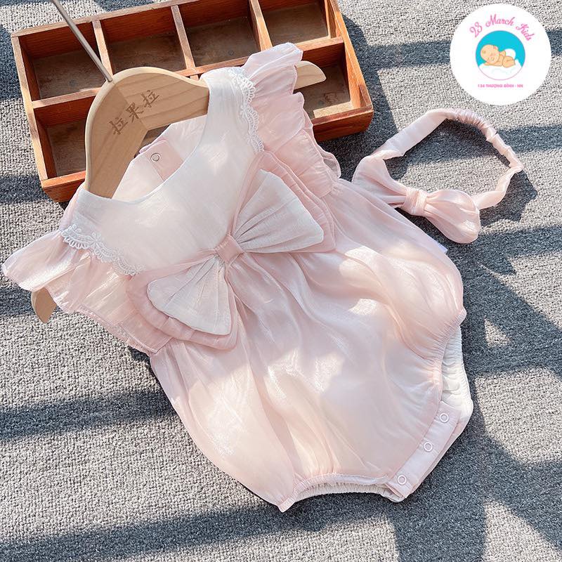 Body nơ ngực kèm turban cho bé, body cho bé gái