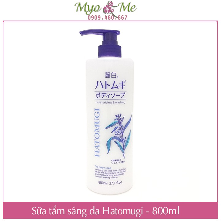 Sữa tắm sáng da chiết xuất ý dĩ Hatomugi Moisturing &amp; Washing Body Soap - 800ml