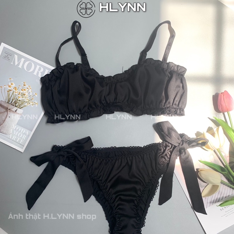 Set đồ lót lụa satin buộc nơ bikini đi biển có mút m170