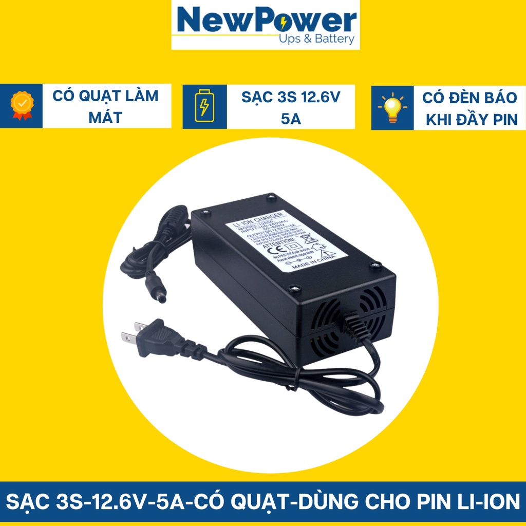 Sạc 3S 12.6V-5A dùng cho Pin Li-ion -Có Quạt- Có Đèn Báo Đầy Pin