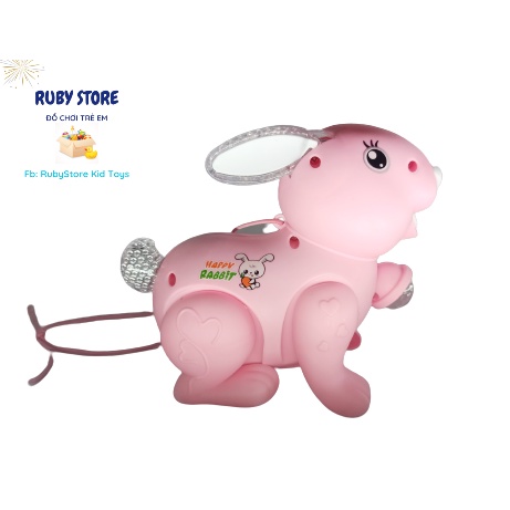 [Đồ chơi đèn nhạc} CON THỎ BIẾT ĐI, CÓ ĐÈN NHIỀU MÀU (Dùng pin, kèm dây dắt)