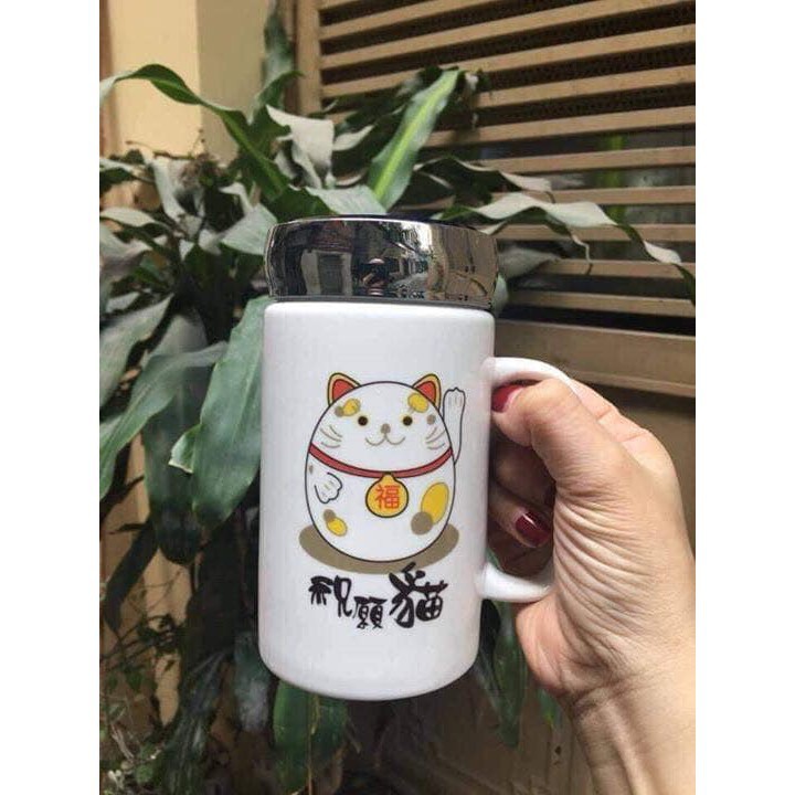 [Hot]-CỐC SỨ GIỮ NHIỆT NẮP GƯƠNG CAO CẤP