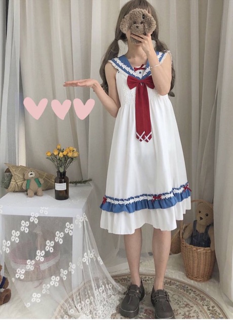 YAS0369-Váy Lolita mori girl + áo sơ mi tay bồng đính nơ