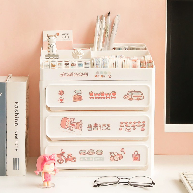 Hộp ngăn kéo tủ kéo mini để đồ tặng kèm sticker