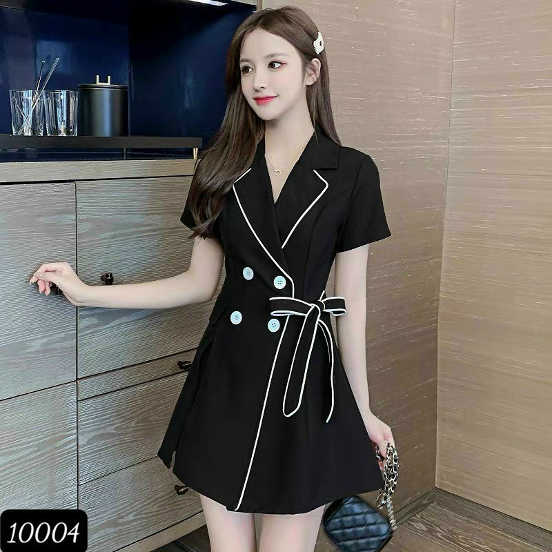 SET BỘ GIẢ JUM CỔ VEST PHỐI ĐÍNH NÚT CỘT NƠ EO CỰC SANG