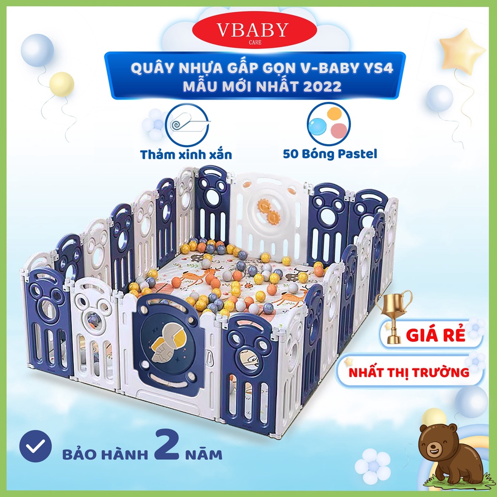 Quây cũi gấp gọn V-Baby YS4 Phi Hành Gia mẫu mới 2022 - Tặng 50 Bóng + 1