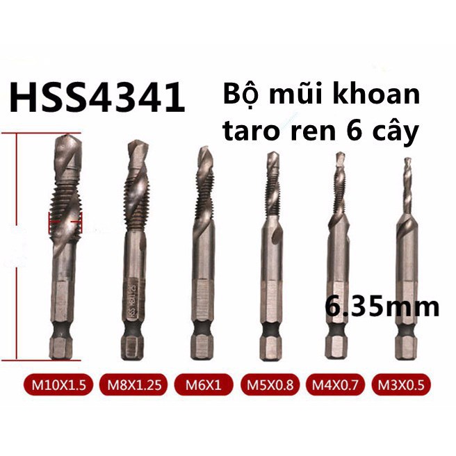 Bộ 6 mũi khoan TARO ren