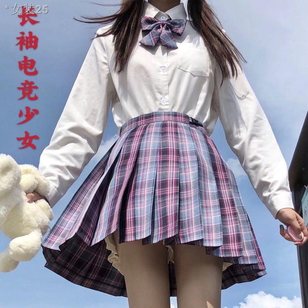 jk đồng phục học sinh Nhật Bản váy sơ mi trắng dài tay xếp ly kiểu đại | BigBuy360 - bigbuy360.vn
