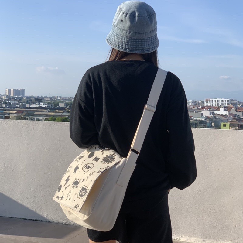 Túi đeo chéo nữ phong cách Hàn Quốc vải canvas đi học thời trang Sỉ Balo Túi
