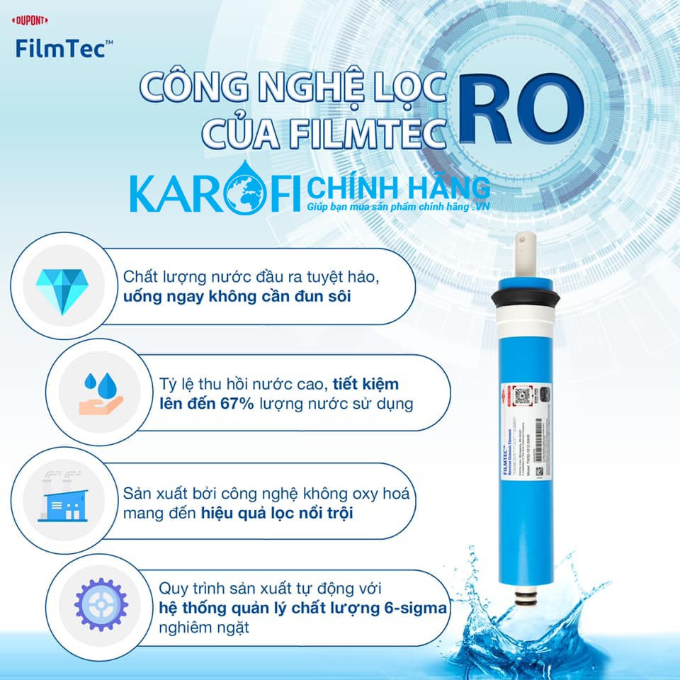 Lõi số 4 màng RO của máy lọc Karofi , Hàng chính hãng , loại bỏ đến 99% các loại tạp chất, virus, vi khuẩn, asen, amip