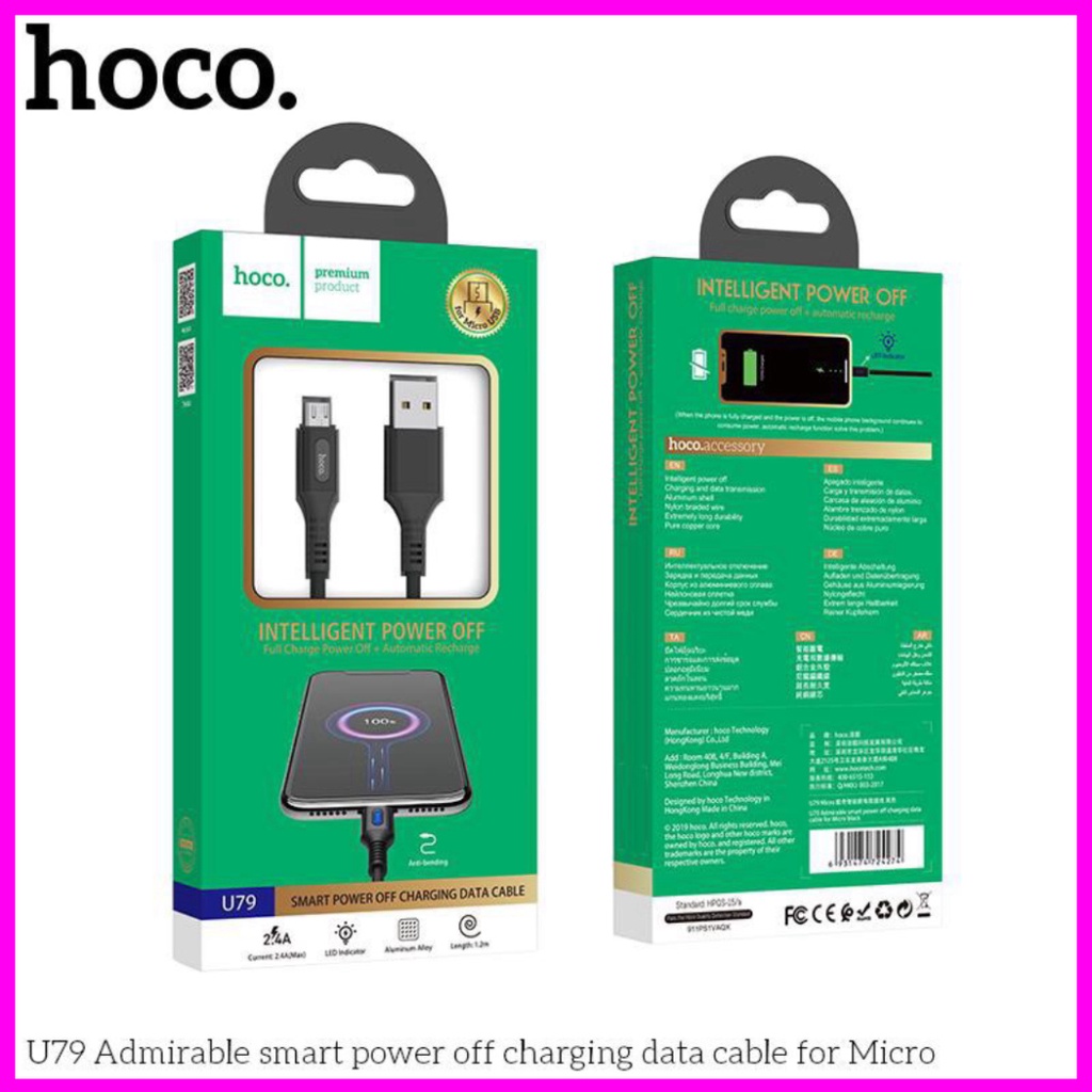 Cáp Sạc Tự Ngắt U79 Cho Ip / Micro usb/ Type C. Chiều Dài 1.2M