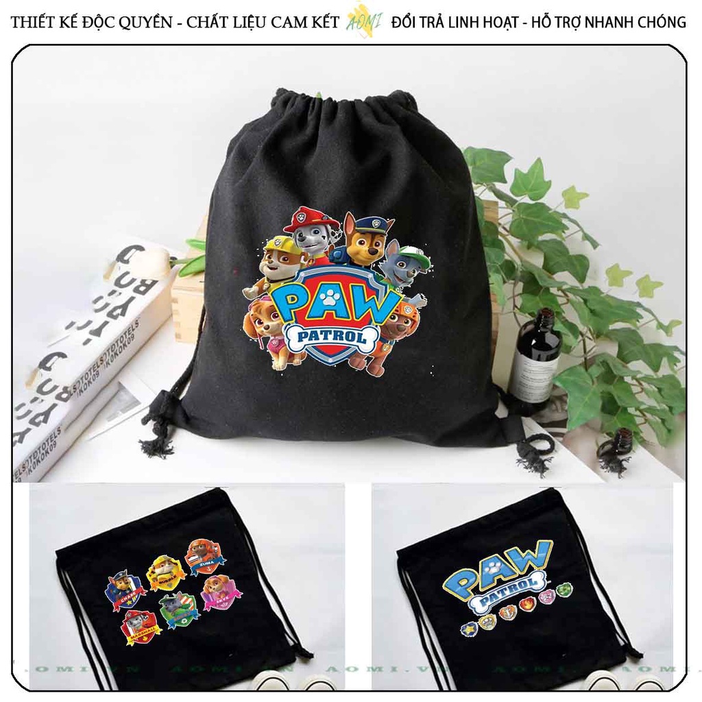 BALO MINI đội chó cứu hộ trẻ em AOMIVN DÂY RÚT ĐEO VAI 33x38cm NHỎ XINH UNISEX CHẤT CANVAS CUTE TIỆN ÍCH DU LỊCH DẠO PHỐ