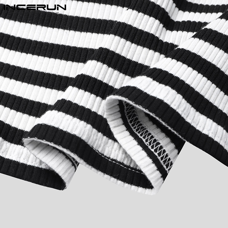 Áo hai dây INCERUN hở lưng hoạ tiết kẻ sọc thời trang cho nam