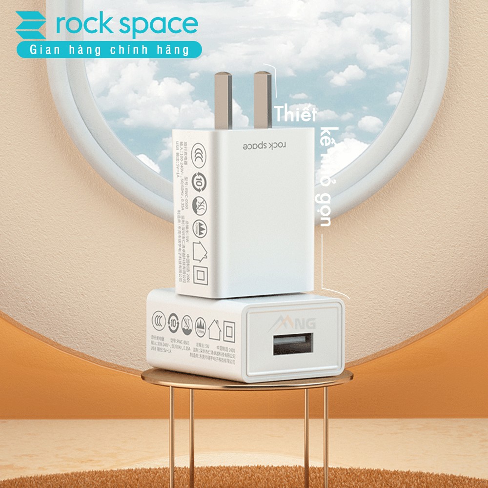 Củ Sạc iPhone Rockspace T6 plus 2A 1 cổng USB dành cho Samsung Huawei Vsmart Oppo  iPad máy tính bảng Hàng chính hãng