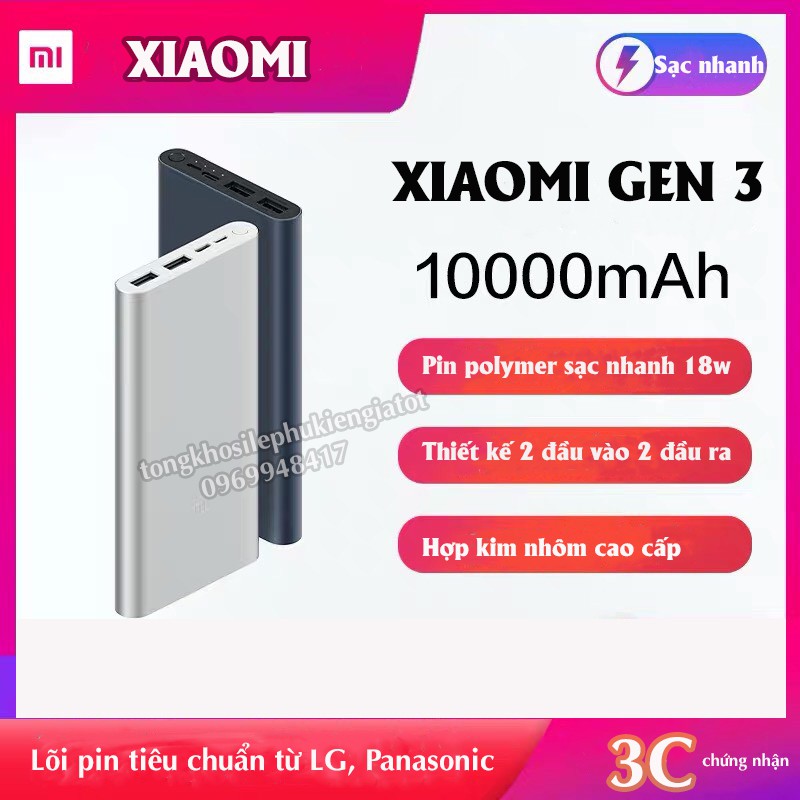 Sạc dự phòng Xiaomi 10000mAh Gen 3 Bản Sạc Nhanh 2020 – Xiaomi Mi 18W Fast Charge Power Bank chính hãng