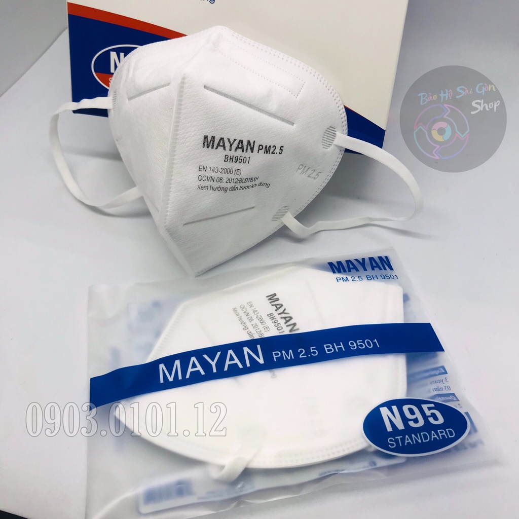 Khẩu trang n95 đệm mũi cao cấp (set 10 cái), Kn95 chính hãng Mayan pm2.5 BH9501 lớp lọc than hoạt tính kháng khuẩn