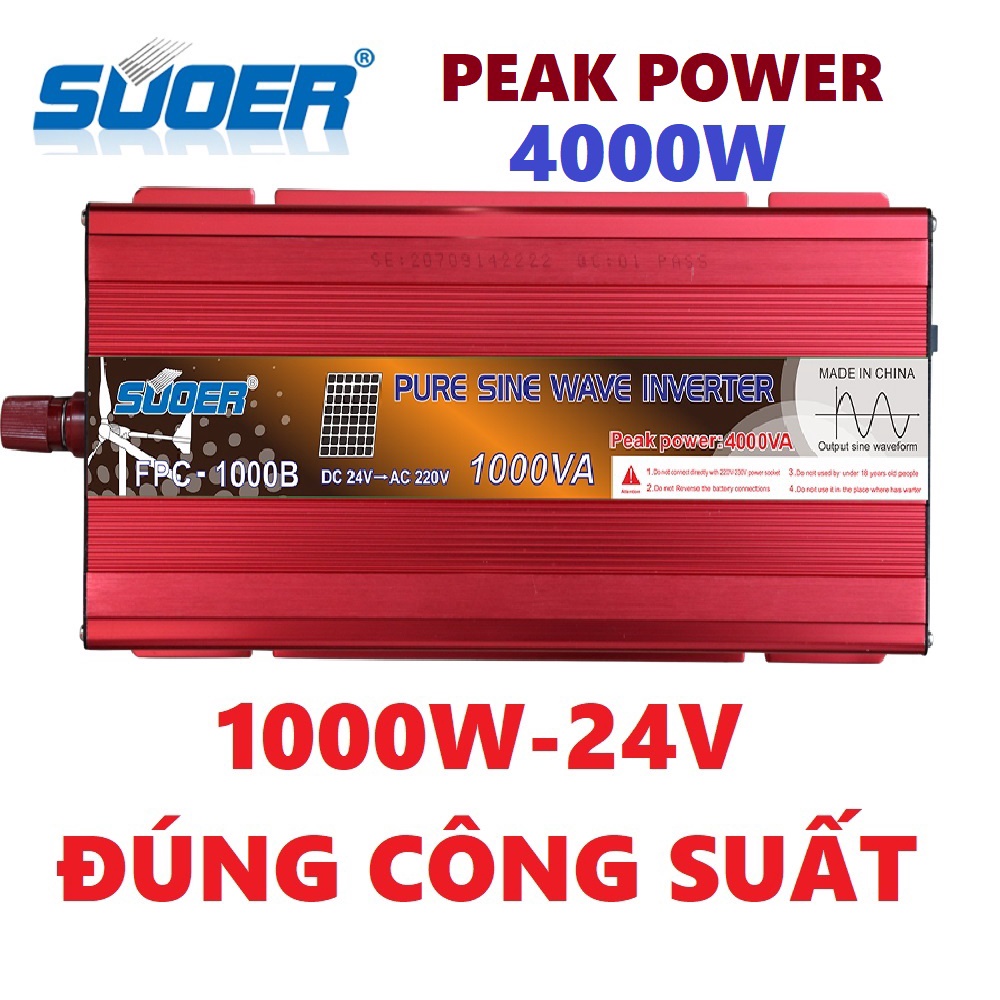 Bộ đổi điện sin chuẩn SUOER ĐÚNG CÔNG SUẤT 1000w 24V sang 220V - FPC-1000B