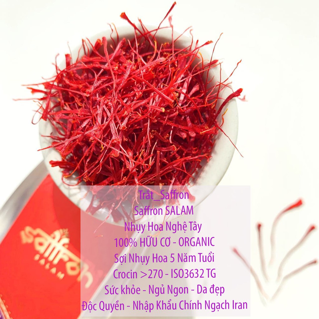 [HSD: 3/2023] Saffron Nhụy Hoa Nghệ Tây Hữu Cơ Trà Ngủ Ngon SAFFRON SALAM ISO 3632 Dinh Dưỡng Loại 1 Crocin Cao 1gr