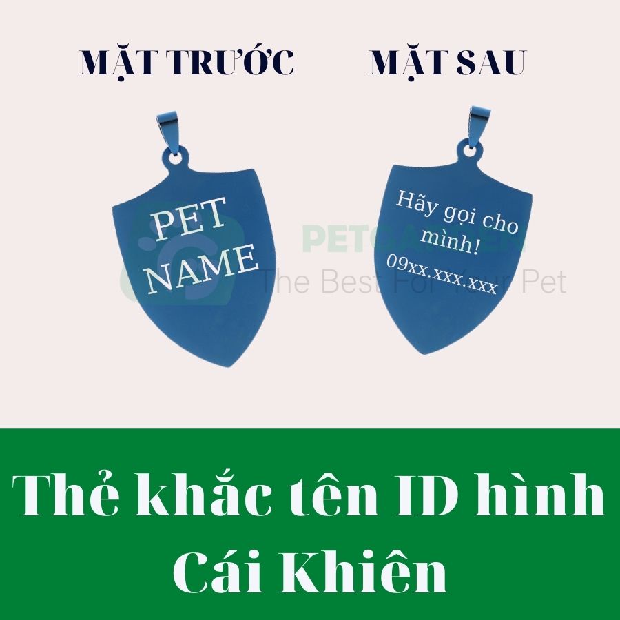 Thẻ Tên ID Thú Cưng - Bảng Tên ID Cho Chó Mèo Hình Khiên PetTag Petgarden (khắc laser theo yêu cầu)