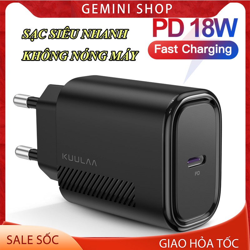 Cốc sạc nhanh cổng TYPE C 3.0 KUULAA 18W dành cho Xiaomi Iphone Huawei OPPO Củ sạc PD18W