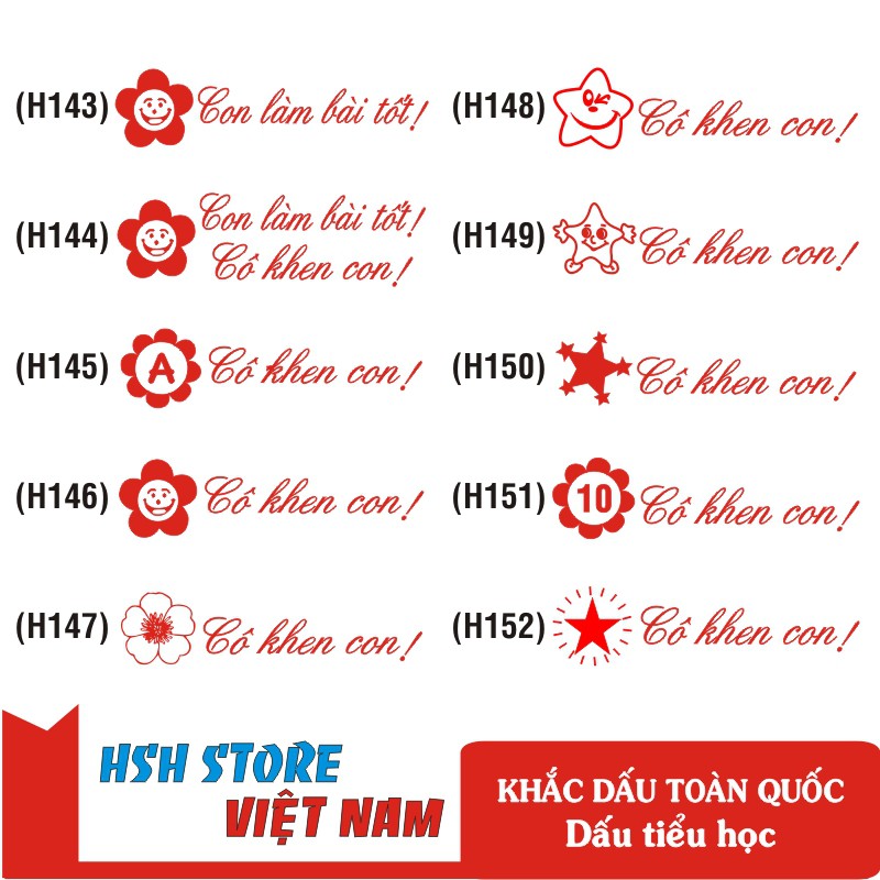 Con dấu logo tiểu học (Logo + Cô khen con) thương hiệu Shiny (H143-H152)