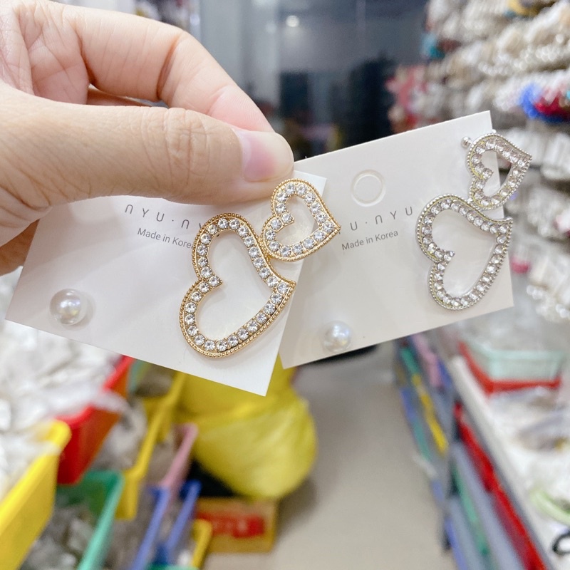 bông tai móc vành hình trái tim, khuyên tai cá tính, hoa tai phong cách hàn quốc