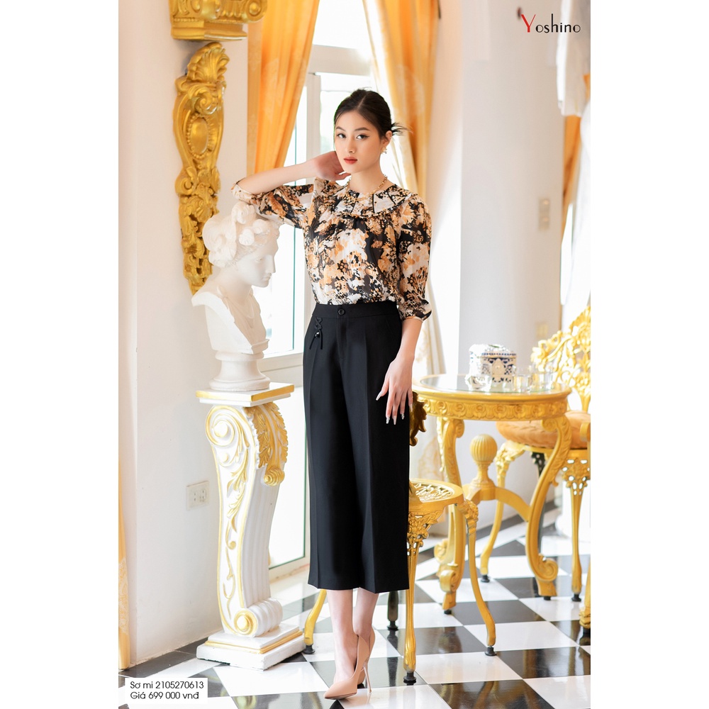 Áo Sơ Mi Nữ Họa Tiết YOSHINO Màu Nâu Vàng Hiện Đại Cá Tính 2105270613