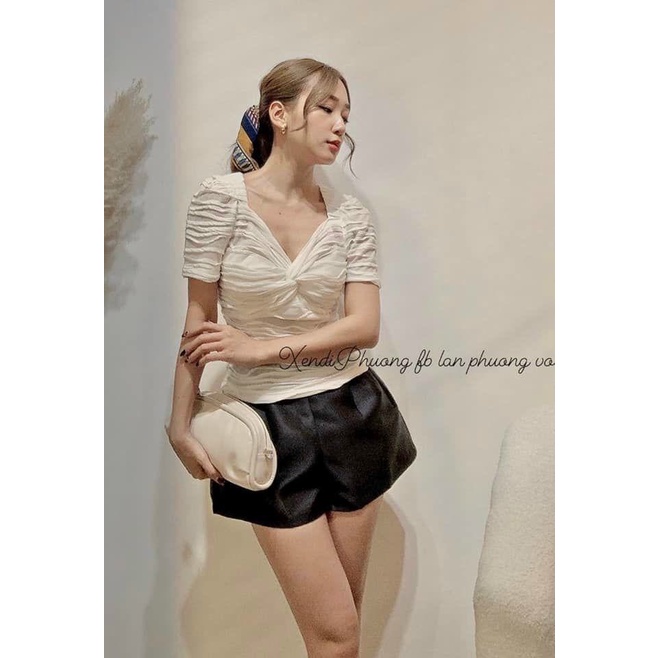 Áo xốp sóng xoắn ngực tay bồng chất sóng biển mới MÃ 1005