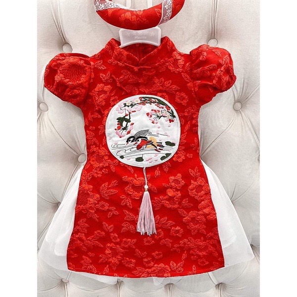 Set áo dài kèm mấn xinh xỉu cho bé cưng