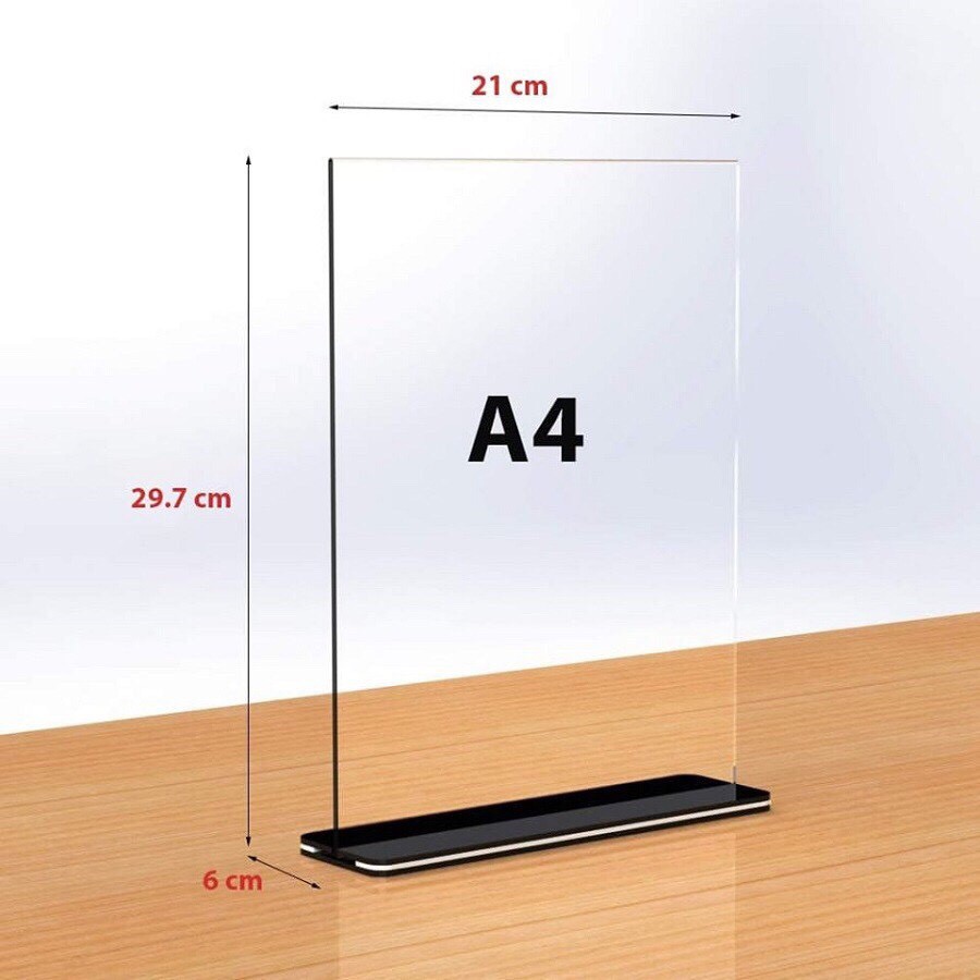 Standee Menu Mica A4, Menu để bàn A5, A6 Đế lùa 02 mặt, Mica Đài Loan