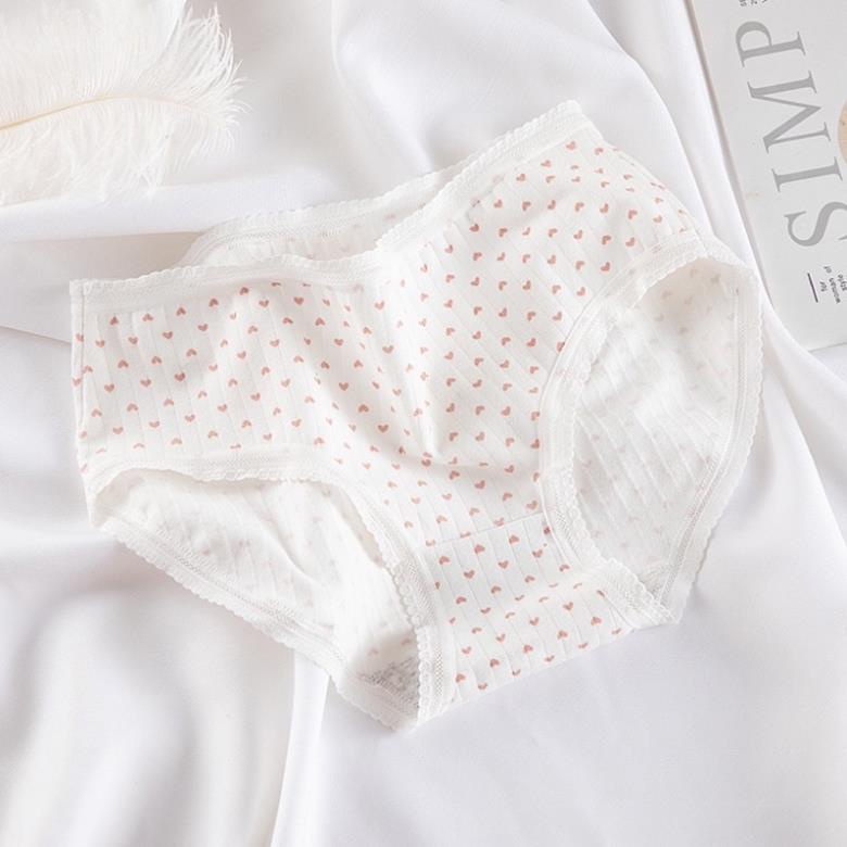 [Giá sỉ] Quần Lót Cotton Tăm Co Giãn 4 Chiều Hình Tim Hồng Siêu Xinh