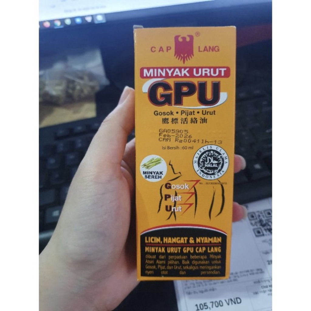 Dầu Gừng Nóng Xoa Bóp Massage GPU Minyak Urut Eagle Brand Thái Lan 60ml
