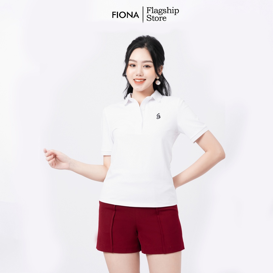Áo thun nữ polo, phối bo cổ và tay thêu họa tiết mèo cách điệu màu đỏ, trắng, ghi - F521189 [FIONA]