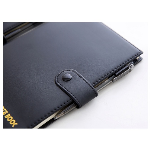 Sổ tay ghi chép B5 bìa da mềm màu đen cao cấp có kèm bút tiện lợi Heeton A16833