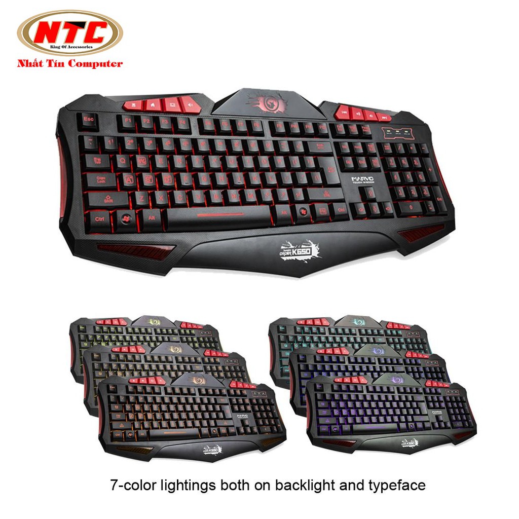 [Mã 33ELSALE hoàn 7% đơn 300K] Bàn phím game cao cấp Marvo K650 led 7 màu tùy chỉnh