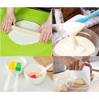 Combo 5 món làm bánh thảm nhào bột silicone 50cm cây lăn bột gỗ 30cm vét bột 13.5cm phới đánh bột 27cm và cọ quét gia vị
