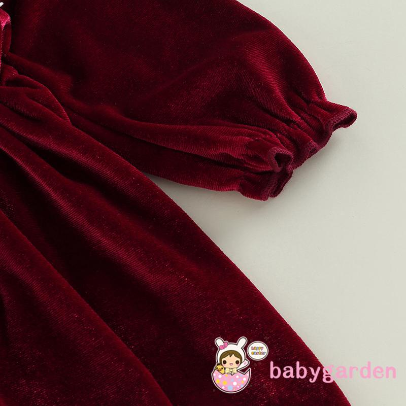 Đầm Chữ A Tay Dài Cổ Tròn Viền Ren Phong Cách Giáng Sinh Cho Bé Gái