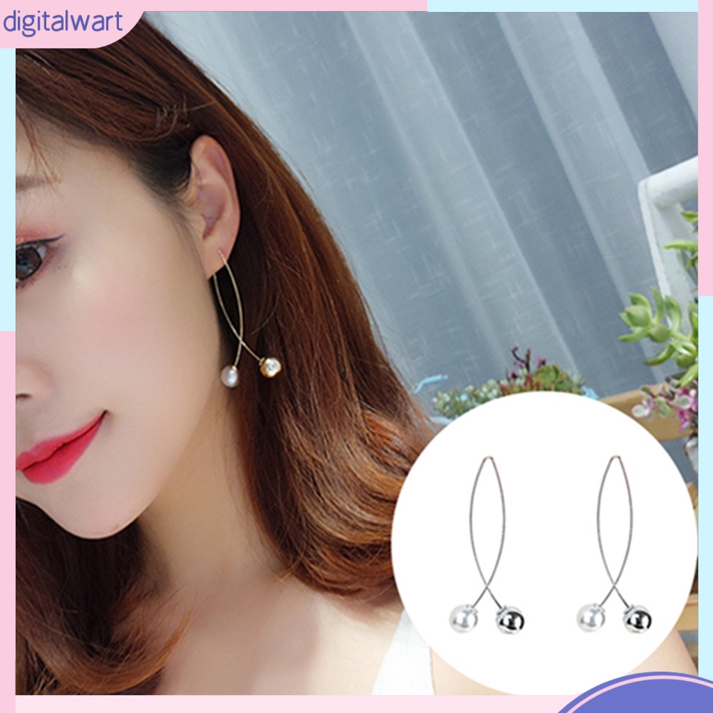 Đôi bông tai dáng dài đính ngọc trai kiểu dáng đơn giản, thời trang cho nữ