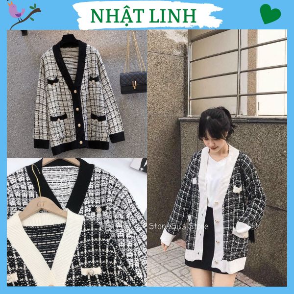 Áo khoác nữ cardigan form rộng chất len nhũ dày dặn đính cúc vàng NHẬT LINH - A481