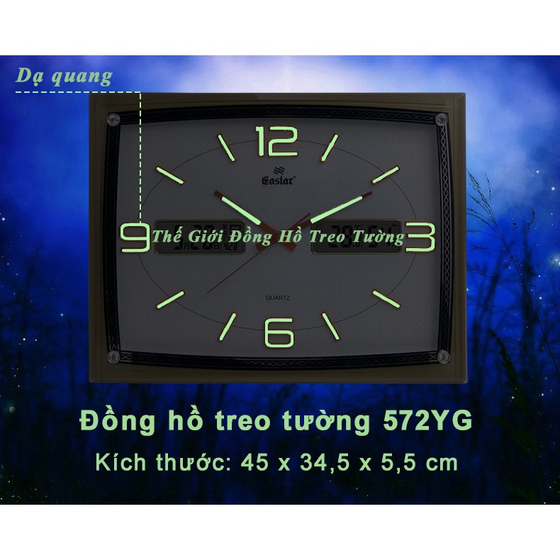 Đồng hồ Treo tường KIM ĐIỆN TỬ Chữ Nhật có DẠ QUANG(*), LỊCH Vạn niên Và NHIỆT ẨM KẾ Điện Tử EASTAR