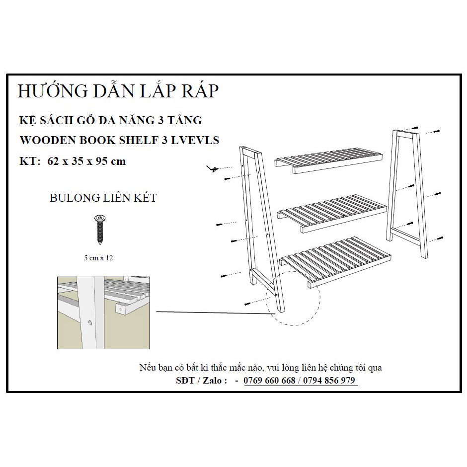 Kệ sách gỗ 3 tầng mặt nan - nội thất phòng ngủ, phòng khách