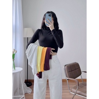 Áo thun croptop cổ lọ 7 phân tay dài - áo croptop tay dài- -áo len cổ lọ giữ nhiệt-ao cổ lọ chất thun lụa-áo croptop