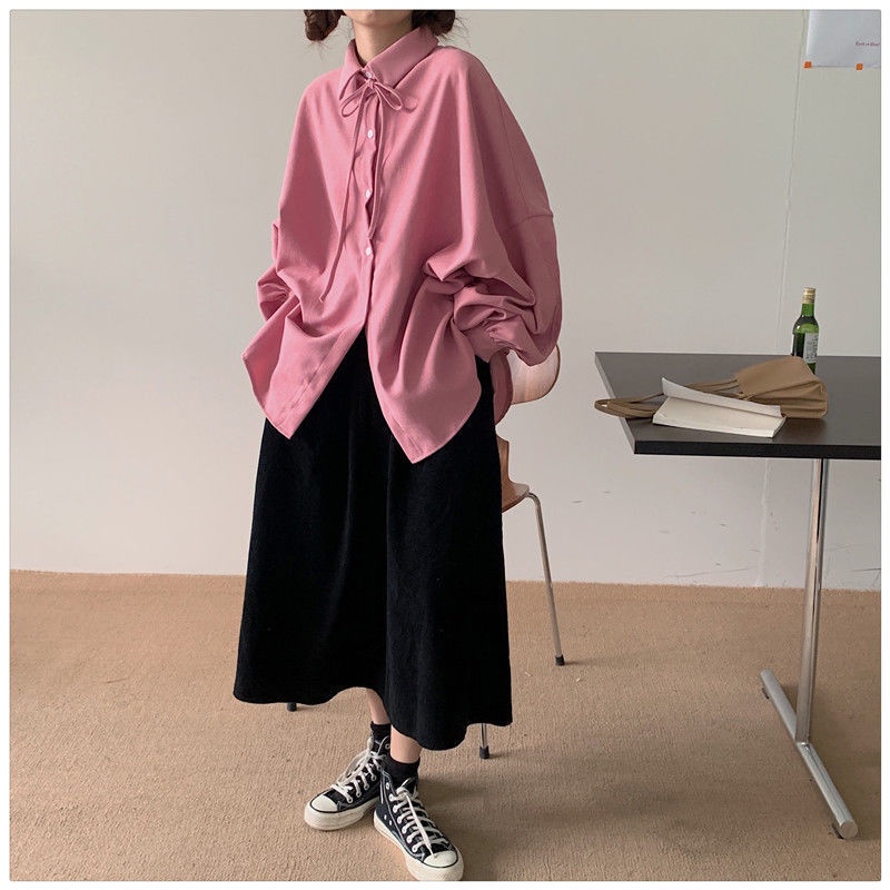 Áo Sơ Mi Nữ Dài Tay Dáng Rộng Thiết Kế Đơn Giản Phong Cách Hàn Quốc Mới