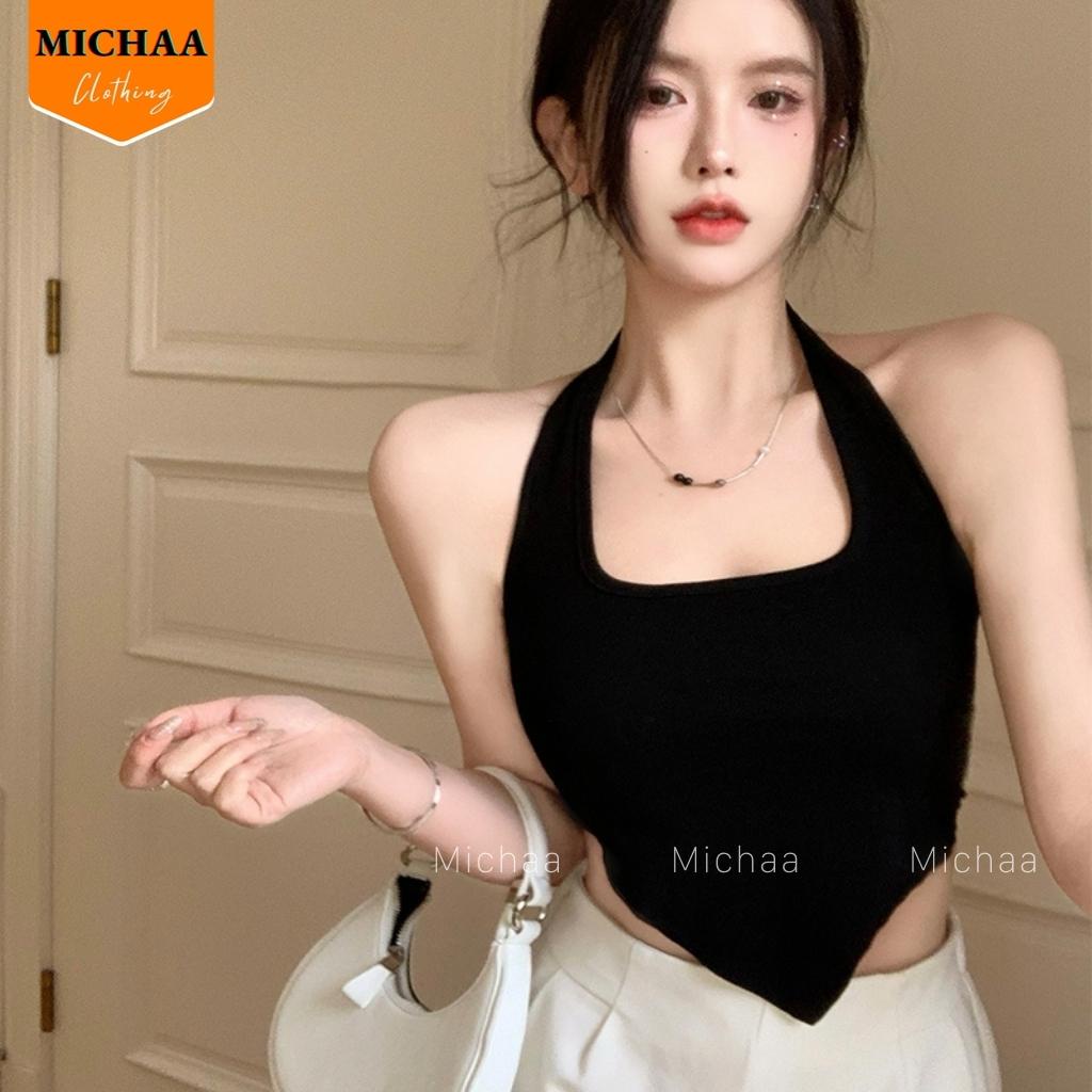 Áo Croptop YẾM CHOÀNG CỔ VẠT NHỌN Hở Lưng Nữ Thun, Áo Croptop Kiểu Ôm Body Đẹp 2 Màu - MICHAA