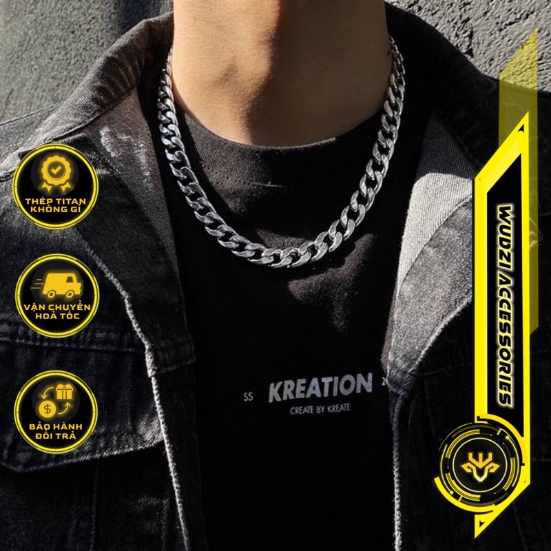 Dây chuyền mắt xích 10mm thép titan không gỉ phong cách rapper