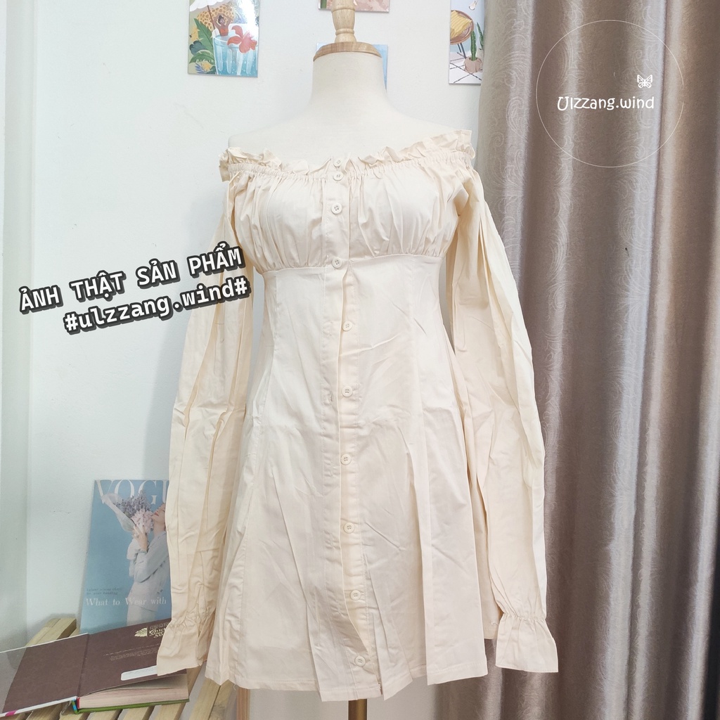 Đầm tiểu thư cổ vuông dài tay màu sắc trang nhã ulzzang vintage - u.w