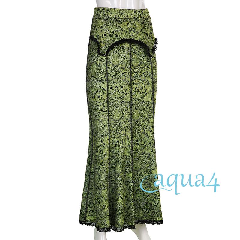 Chân Váy Maxi Lưng Cao Phối Ren Phong Cách Vintage Y2K Fairycore Grunge 2000s
